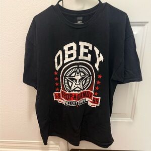 Obey Black Graphic Logo Tee with White Print